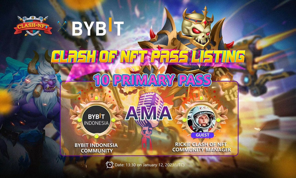 Clashofnft's tweet photo. Join our #AMA with Bybit Indonesia community today🇮🇩🔥!

🧙🏼‍♂️Guest: Ricky, Community Manager
⏰Time: 13:30 UTC, Jan 12
🎠Venue: https://t.co/18U3XUiv8z

🎁10 Primary Pass #NFT
⤵️Click to win rewards!
https://t.co/zOZad7hmfe

#Giveaway #Airdrop #ClashOfNFT https://t.co/7zMULSHQJh