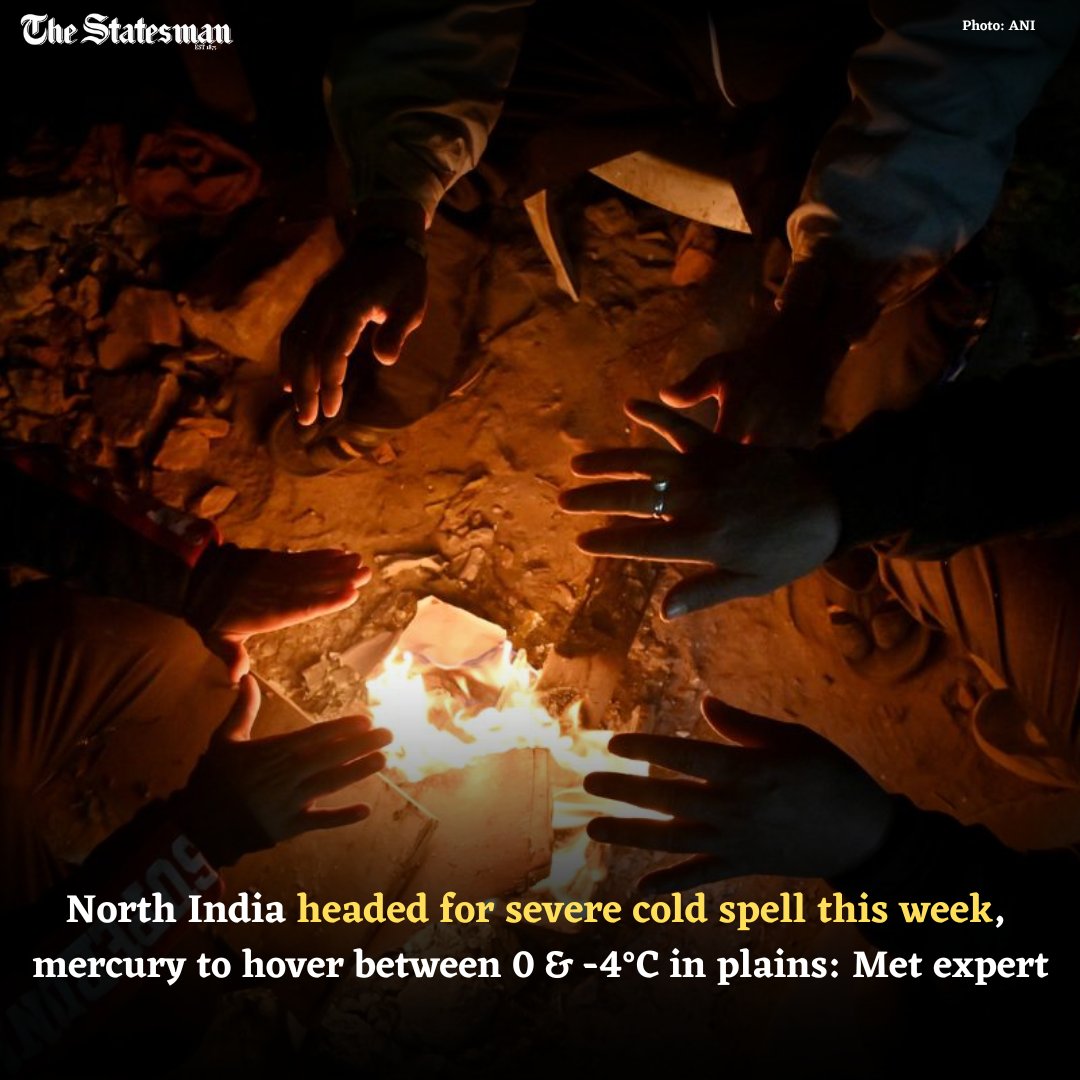 TheStatesmanLtd's tweet photo. There’s more bad news in the offing for North India as vast swathes of the region are likely to experience a drop in temperatures to a minimum of -4 degrees Celsius and a maximum of 2 degrees Celsius in the plains.
#NorthIndia #Coldwave #winters #coldwinters #cold #fog https://t.co/H3c5CLWLac