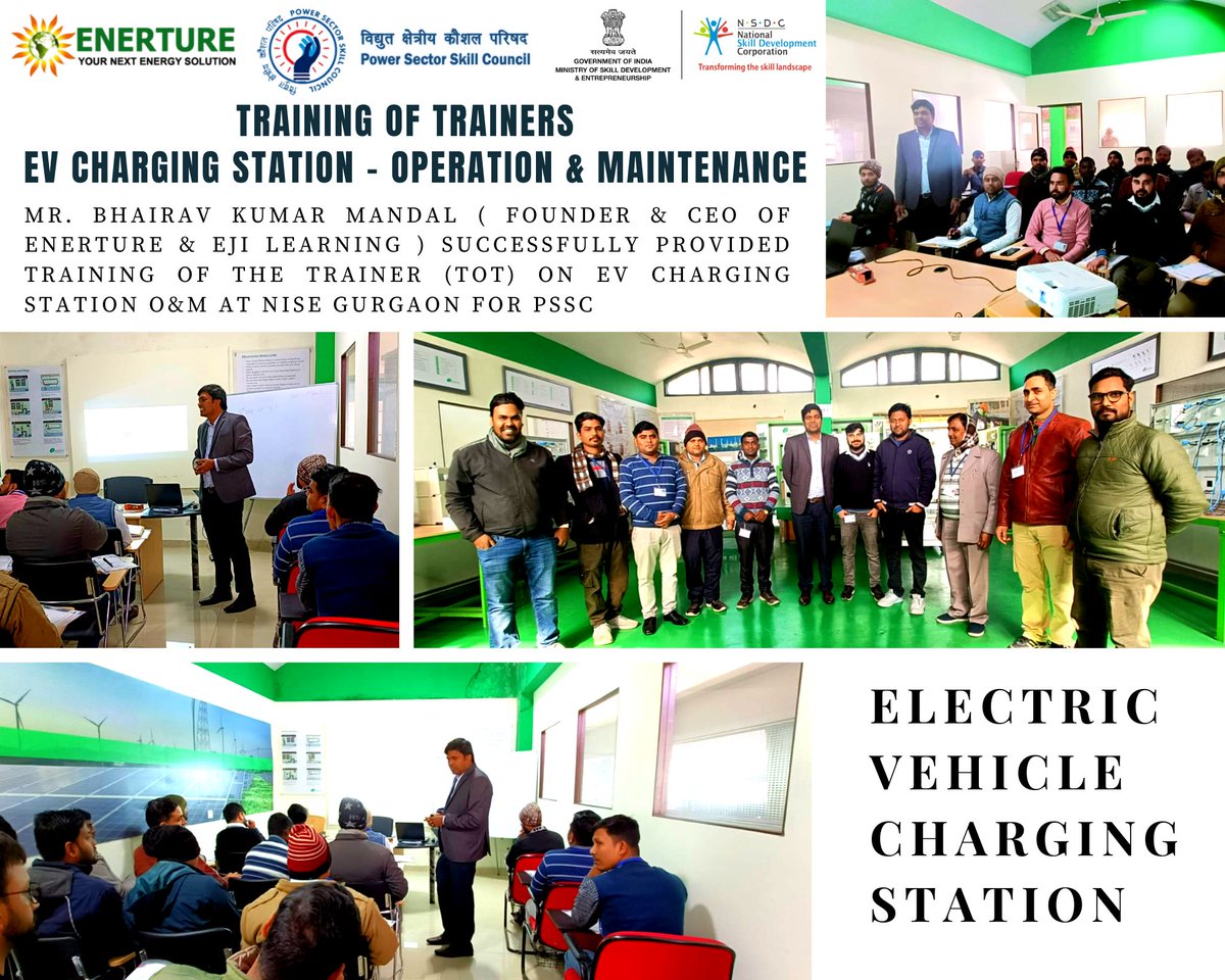 enertures's tweet image. Mr. Bhairav Kumar Mandal ( Founder &amp;amp; CEO of Enerture &amp;amp; Eji Learning ) Successfully provided Training of the Trainer (
) on EV charging station O&amp;amp;M at NISE Gurgaon for PSSC
Follow @Enertures Technologies Pvt Ltd
Featured #Enerture #ejilearning
#learning #training #ceo #gurgaon
