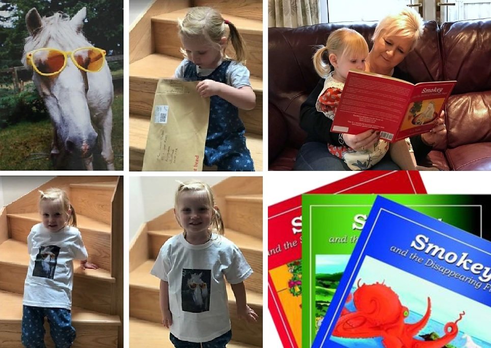 smokeyadventure's tweet photo. Meet the little girl who enjoys #reading Smokey and the Secret of Christmas Magic https://t.co/q9c3R0Hw5Y with her grandmother, and loves wearing her Smokey #teeshirt. #bookseries #ilovesmokey #yellowsunglasses #readingandlearningtogether https://t.co/St2411ZpKj
