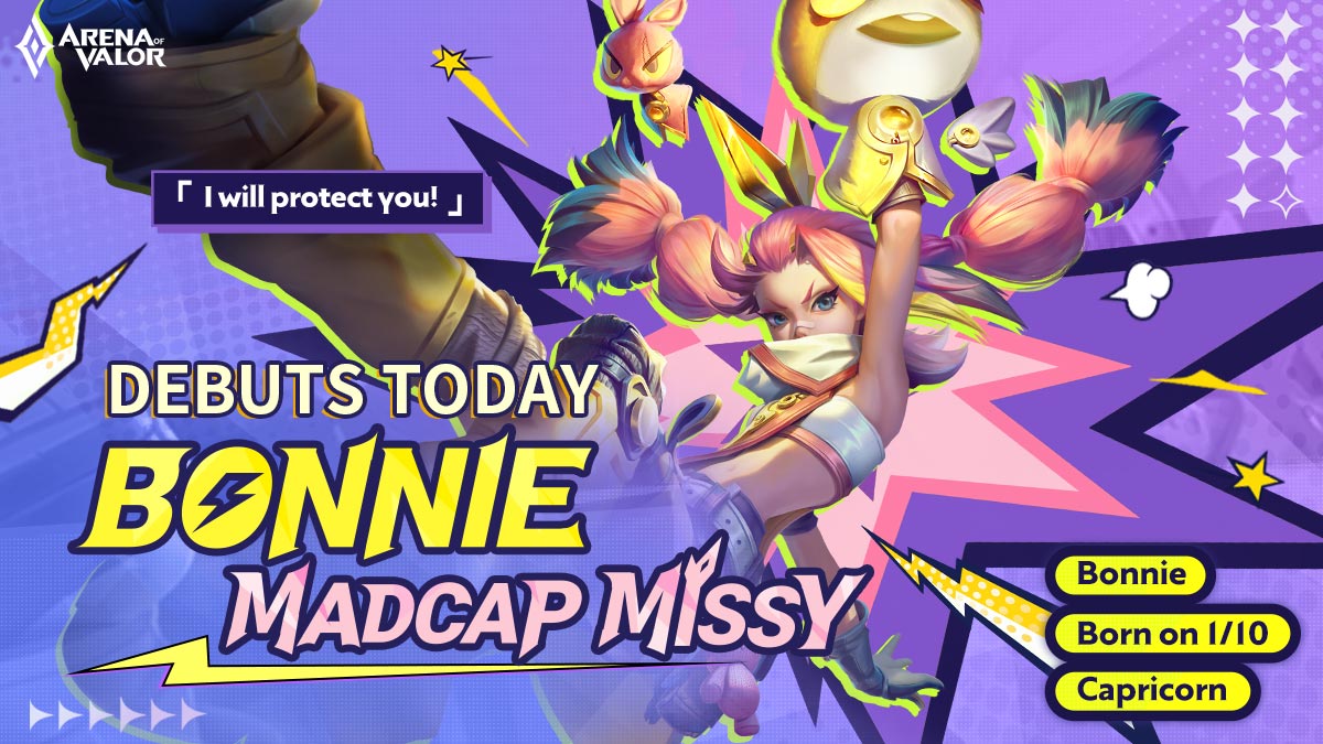 ▎New Hero Bonnie reveals herself Today

Bonnie has a strong sense of responsibility, endurance, leadership, and justice!

Do you or your Capricorn friends have a personality similar to Bonnie's?

#Bonnie #ArenaofValor #AoV #newskin