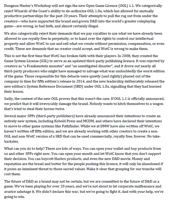 A statement about DMW’s future with #DnD. #OpenDnD #OGL