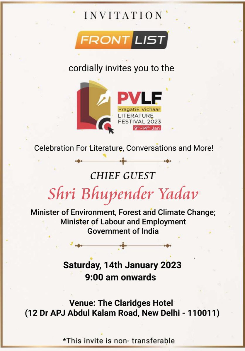 Imjyoti5's tweet photo. Here’s looking forward to the ‘celebration for Literature, Conversations, and More…’ 

Thankyou @frontlistIN for the #invite for the #PVLF  #PragatiEVichaar #Literature #Festival 

Honoured 🙏

#Aanandi #Shortlisted #AuthorExcellenceAwards https://t.co/Hy0gA6uJcg