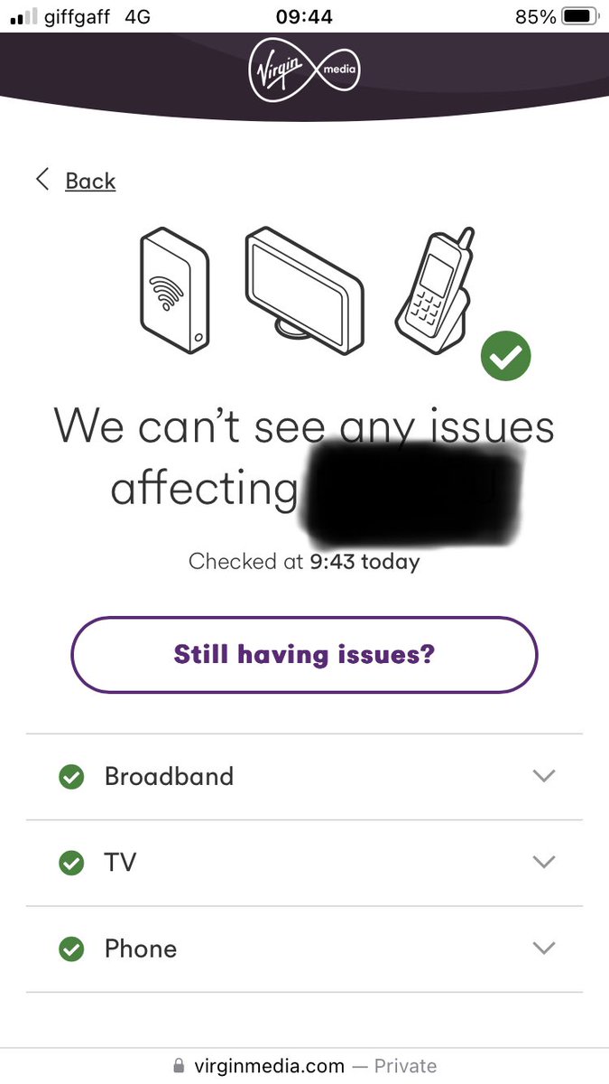 natashaoconnor0's tweet photo. @virginmedia This is all I know. Apparently there is no issues in my area (but there is as I cannot connect) and then that is the message when click still having issues been like that for 24 hours. https://t.co/ExsdMPXvD5