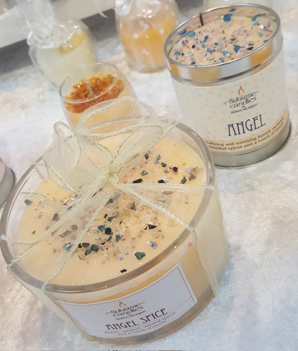 If you're fed up of this cold, wet weather &amp; want to feel snug &amp; cosy, then try our Angel candle. It's a gorgeous blend of warm myrrh, honey, caramel &amp; spices. Available in a single wick tin or a large 5-wick glass. You'll find us here in the Hub at #edgehilluniversity today.