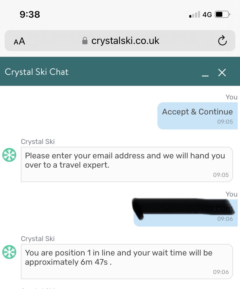 omniplanet's tweet photo. 1st in line for chat at 9am and still waiting at 9.50. Come on @crystalski you can think that’s good enough?? https://t.co/KRTFWSPkvp