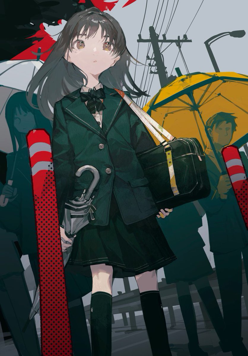 umbrella skirt bag holding bow long hair socks  illustration images