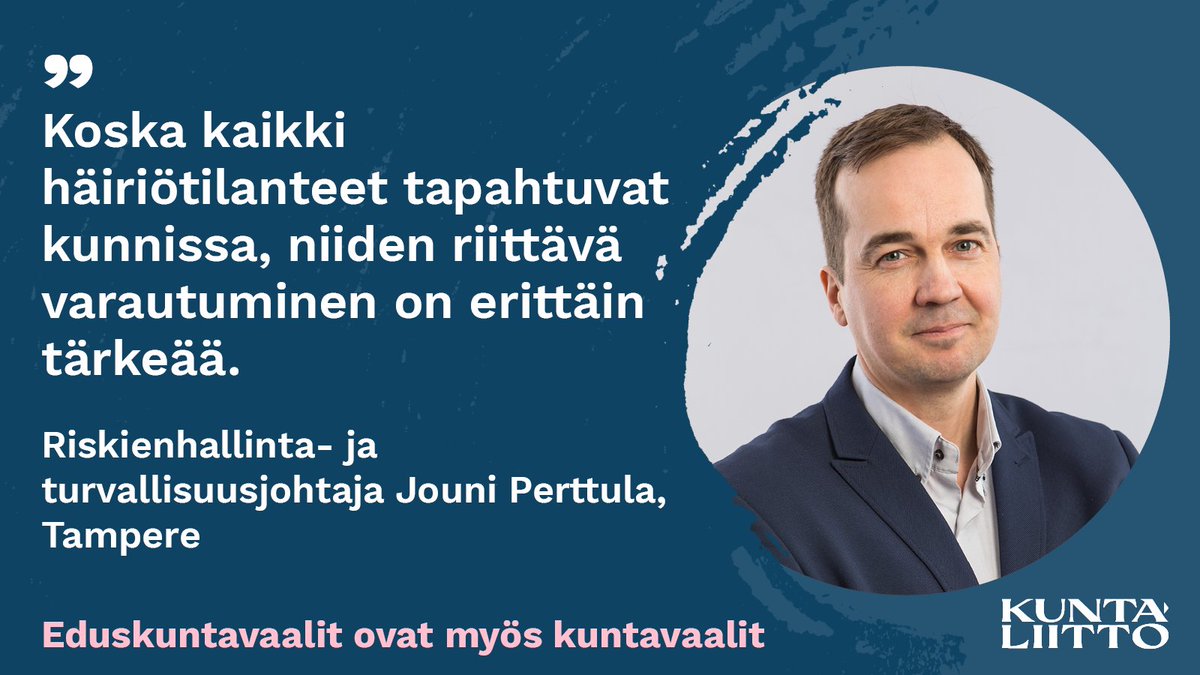 Kuntien varautumisen edellytyksiä on vahvistettava. Tutustu hallitusohjelmatavoitteisiimme.

<a href="/JouniPerttula/">Jouni Perttula</a> #eduskuntavaalit2023 #hallitusohjelma #turvallisuus

kuntaliitto.fi/kuntaliitto/pa…