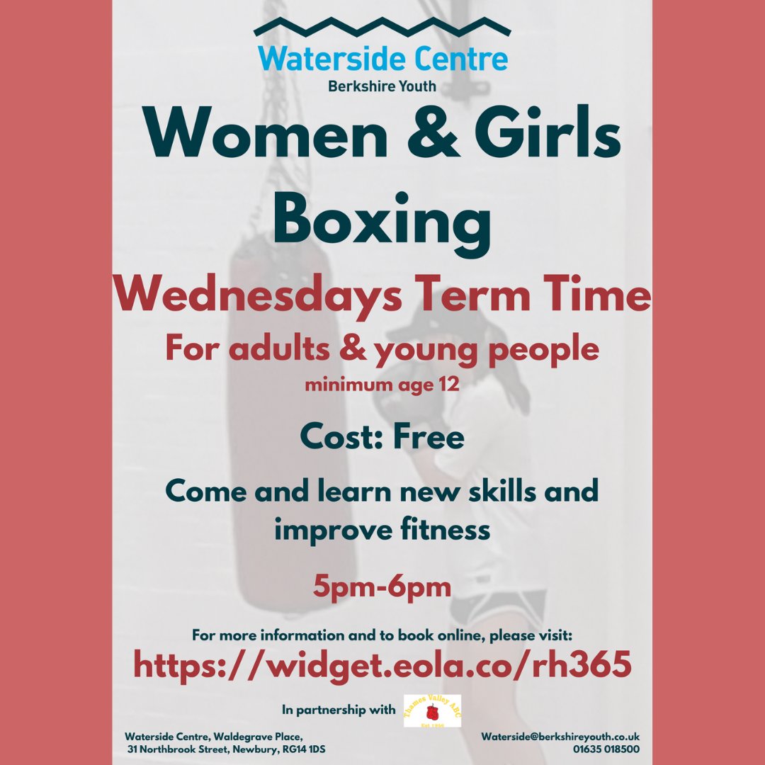 Waterside_BY's tweet photo. Our first ever Women and Girls Boxing session launches next Wednesday (5 - 6pm)!
This is a new programme on offer in partnership with Thames Valley ABC, for women and girls (aged 12+).
Book now!
▶️ https://t.co/FaQ11RtQtI
#Newbury #ThamesValleyABC #womensboxing #womeninsport https://t.co/ULZp7aDlob