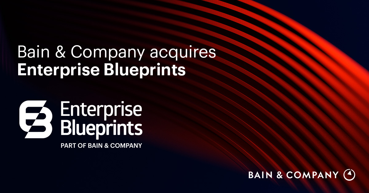 BainandCompany's tweet photo. We’re excited to announce our acquisition of Enterprise Blueprints. Learn more about how this move will allow us to further enable our clients to harness the power of technology in transformations. https://t.co/rz0LAlR9KQ https://t.co/cIwud4qMxs