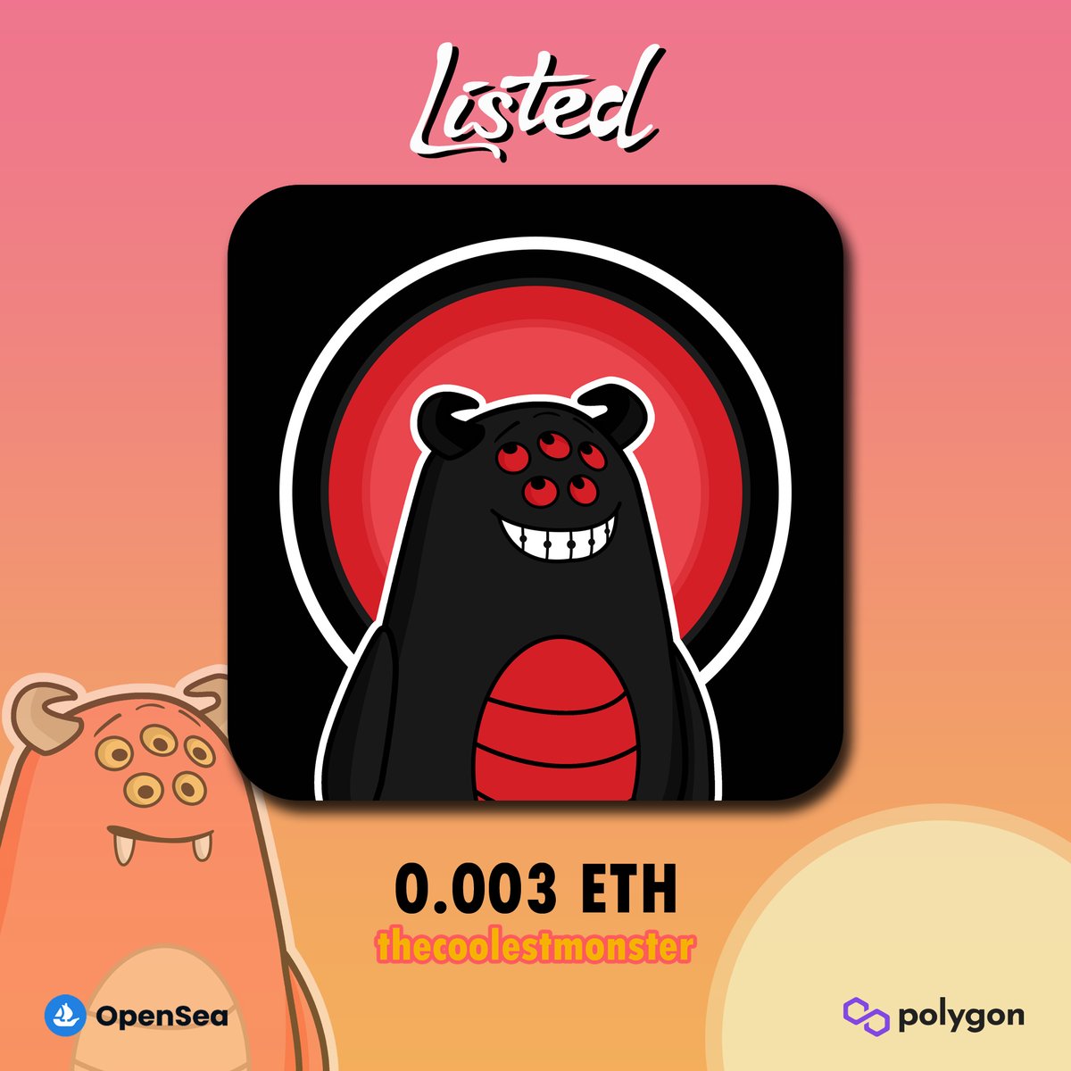 Listed!🐃
Available on <a href="/opensea/">OpenSea</a>

Monster #136
Price 0.003 ETH
The Coolest Monster
Let's adopt it!

#NFT #NFTCollection #NFTCommunity #NFTArt #NFTdrop #NFTcollectible #VERTICALNFT #s0meone_u_know