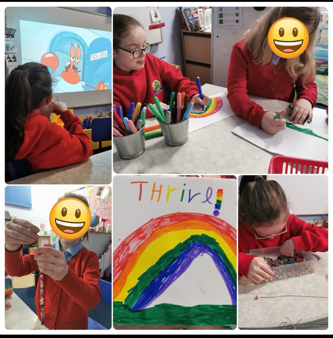 PentrerGraig's tweet photo. Celebrating our last thrive session by doing all our favourite things..... Being creative, watching Spongebob and having a hot chocolate! 😍 #pgpsupport https://t.co/iuqCCY45Ix