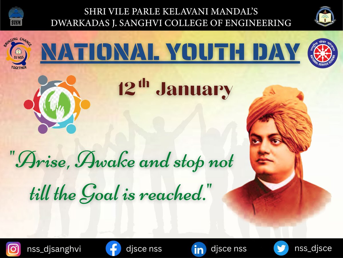 NSS_DJSCE's tweet photo. DJNSS commemorates 𝑵𝒂𝒕𝒊𝒐𝒏𝒂𝒍 𝒀𝒐𝒖𝒕𝒉 𝑫𝒂𝒚 on 𝟏𝟐𝐭𝐡 𝐉𝐚𝐧𝐮𝐚𝐫𝐲 every year. It is designated to the Indian thinker, philosopher, and social leader, Swami Vivekananda's birth anniversary 💫
#GoNSS❤️ https://t.co/BeTntxwaTe