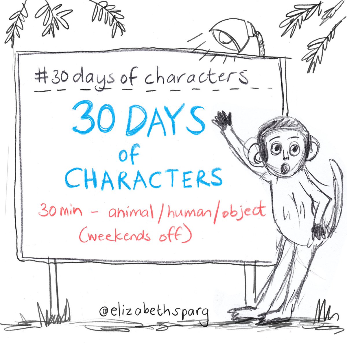 ElizabethSparg's tweet photo. Feel free to join in! #30daysofcharacters = 30min a day sketching character ideas. Human/animal/object. Expressions/ actions/accessories. One character over a few days or a new one each day. Any medium/size.  #30daychallenge #kidlitart #kidlit #childrensillustration https://t.co/ctwj6Lrmok