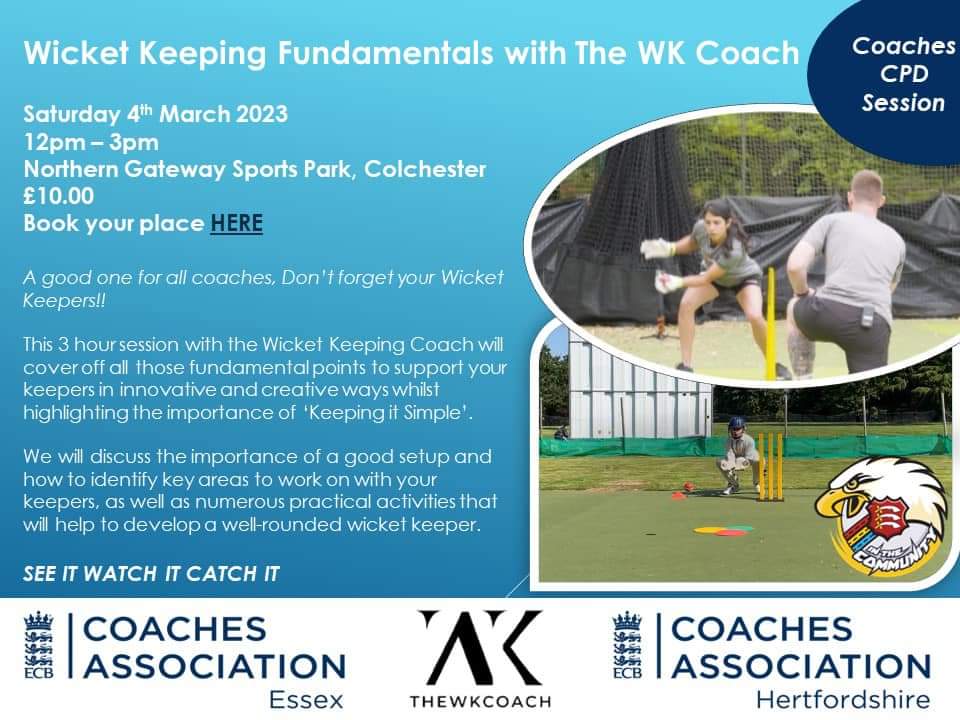 herts_CA's tweet photo. 🤲COACHING WICKET KEEPING CPD🤲
A good one for all coaches. Don’t forget your Wicket Keepers❗️
This 3 hour session with a specialist wicket keeping coach in partnership with @EssexCCB &amp; @_thewkcoach

Book here 👉https://t.co/FyHSpNNRKk https://t.co/tYfMLDj2va
