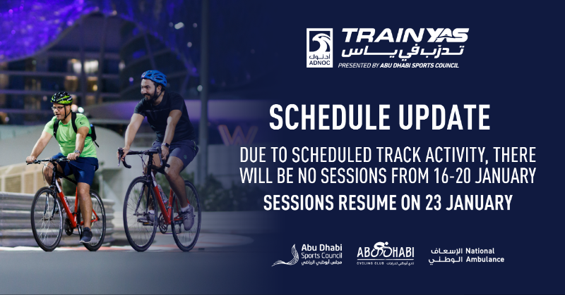 ymcofficial's tweet photo. ๐ข Health and fitness announcement ๐ข
Due to track activity, all the #TrainYAS, #TrainYASLadies, and #TrainAM sessions scheduled from 16 to 20 January will be postponed.
Sessions resume as of January 23rd.
See you then! ๐ช https://t.co/xj39Jnqt8U