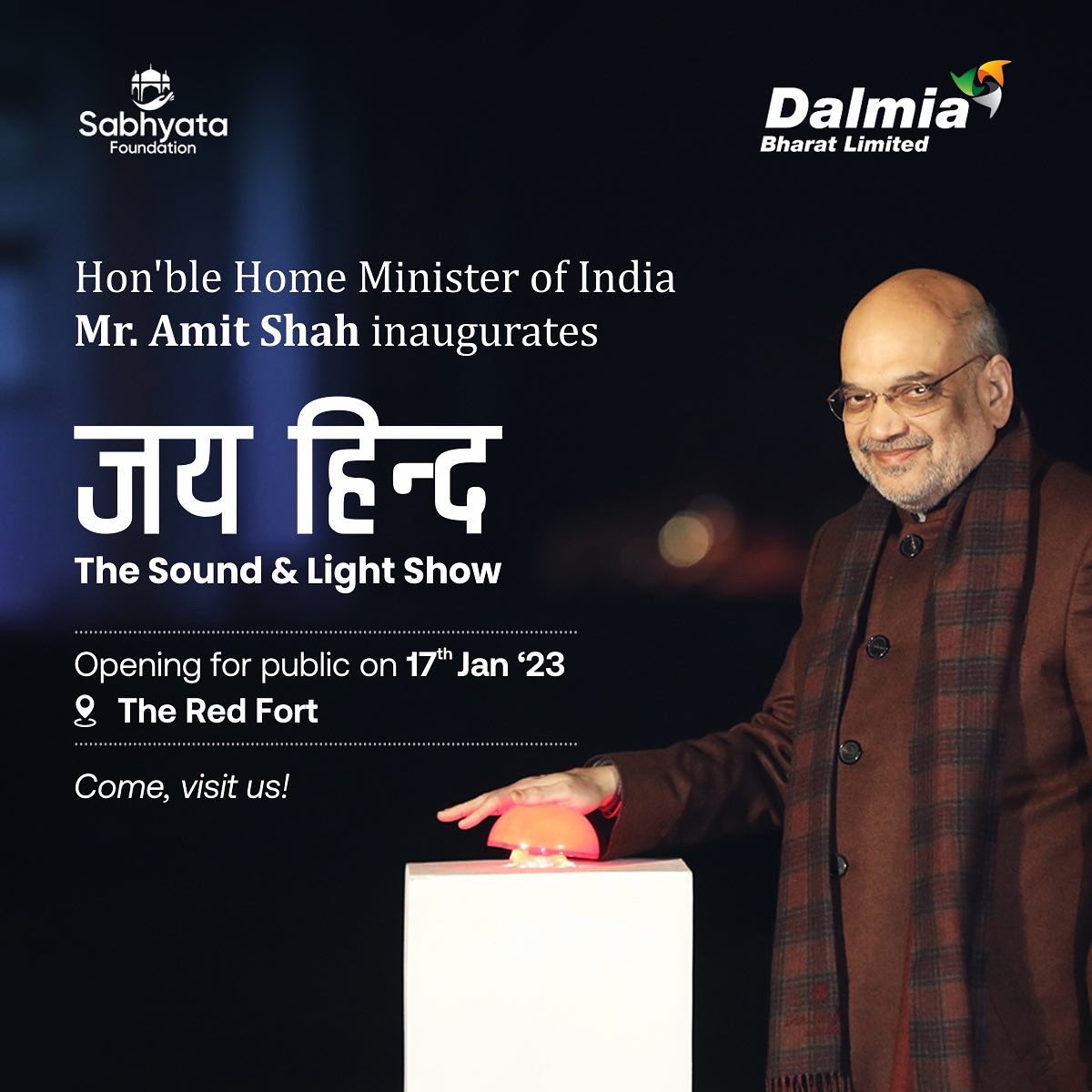 MyDalmiaCement's tweet photo. Our sincere gratitude to the Hon'ble Minister of home affairs and Co-operation, @AmitShah Ji for inaugurating the historic monument &amp; reviving it with Jai Hind Light &amp; Sound show, bringing back an era to reminisce.

@Redfortindia_ 

#SoundAndLightShow #JaiHindAtRedFort #RedFort https://t.co/1ruXbQP7OO