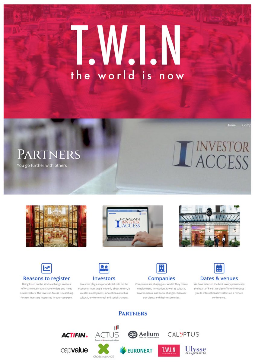 twin_services's tweet photo. We are proud to announce that TWIN is #partner of #InvestorAccess with the common goal of connecting people, clients and develop their networks.
See you at the #equityconference in #Paris, in April - 4/5, 2023. https://t.co/n9uJQFQlmU