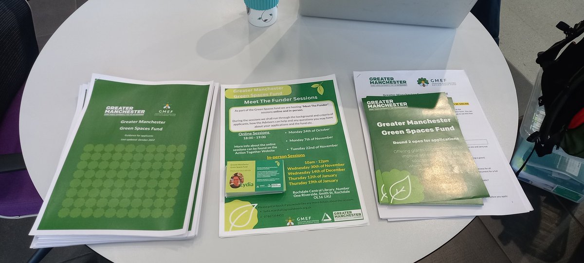Only 2 more weeks until Round 2 deadline! 

Come down to Rochdale Central Library if you'd like to chat about all things Green Spaces Fund. 
Here till 12pm 

@gmenvfund, @MayorofGM, @GMGreenCity, @greatermcr, #GMGreenCity @GroundworkGM