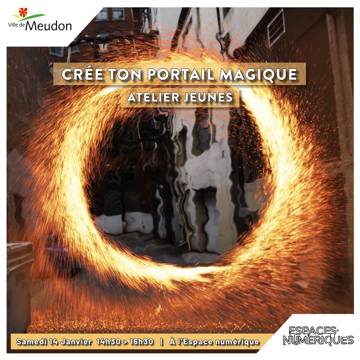 eNum_Meudon's tweet photo. Atelier : Crée ton portail magique

→ À partir de 12 ans
→ Samedi 14 Janvier de 14h30>16h30
→ Réservez sur le : 0141146518
→ À l'Espace Numérique : 2 Rue de la pépinière, Meudon-la-Forêt - 92360
Pour plus d'animations : https://t.co/9ccR7y2Vz2 https://t.co/MFlJaPVU6f