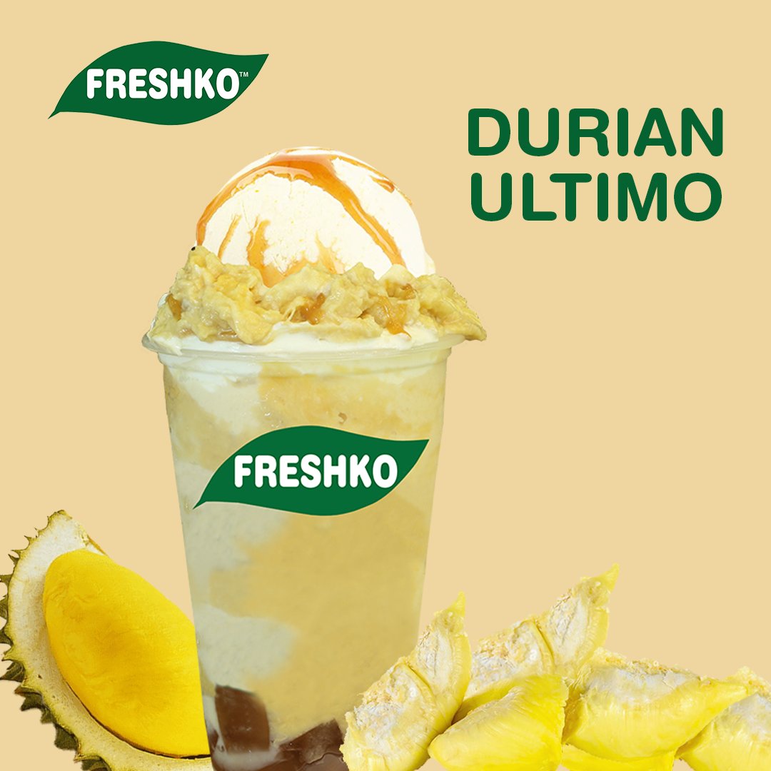 Our FRESHKO Durian Ultimo is the perfect way to enjoy a delicious and refreshing treat. With its sweet taste, it surely swirls your sweet cravings away!🥤
😉😊❤️🥭🍓🥑🥥

 #FRESHKO #FRESHKODurian #FRESHKODurianUltimo #DurianUltimo #refreshingtreat #sweetcravings