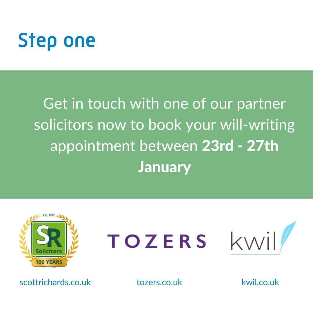 steponecharity's tweet image. Have you heard about our Make a Will Week? ✍️

During the week 23rd - 27th January 2023, our partner solicitors have agreed to waive their will-writing fee in return for a suggested minimum donation to Step One Charity.
Find out more and book today ➡️ bit.ly/3h1KpkY
