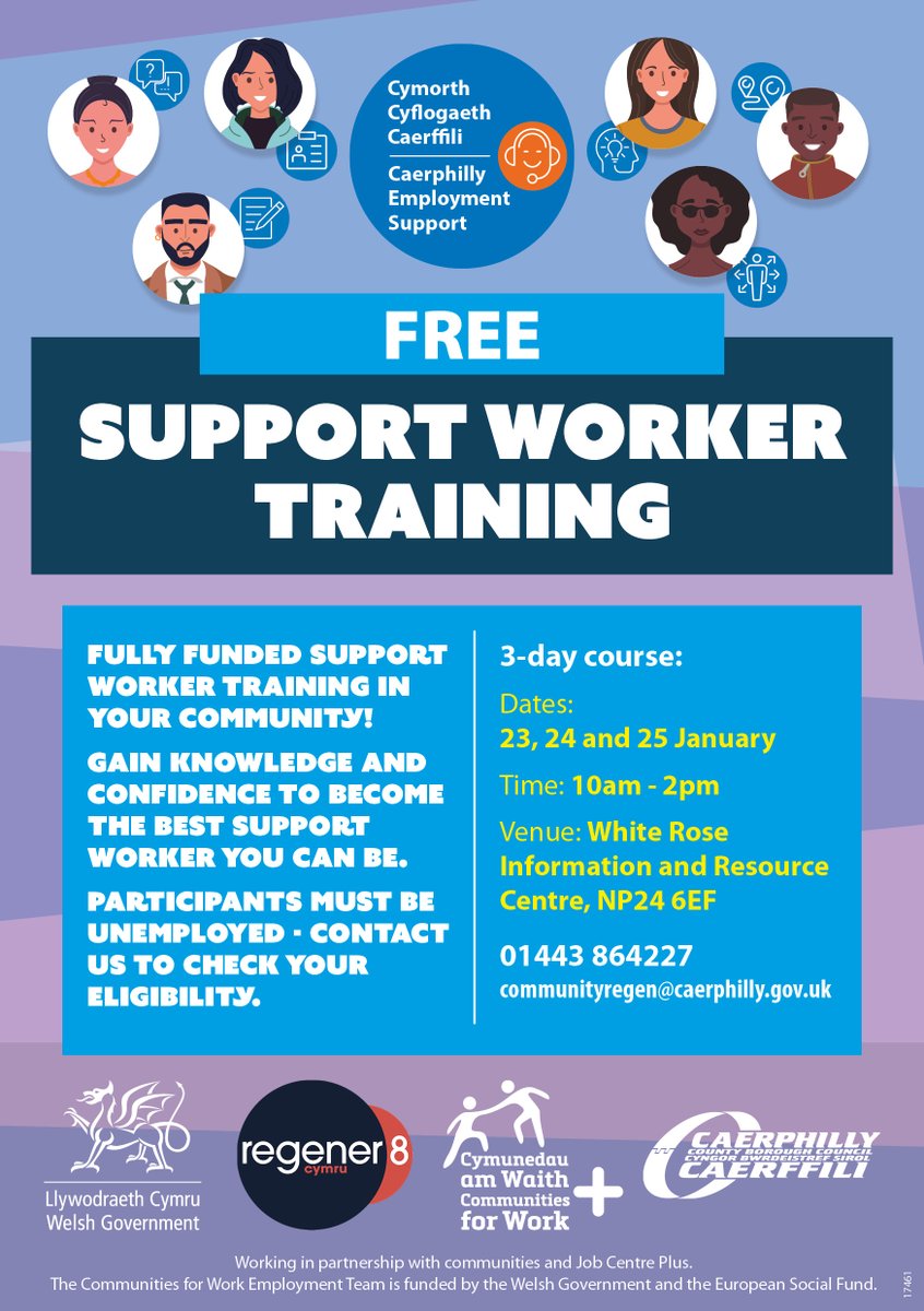Happy New Year! Happy New Support Worker core skills training course!
 If you work with anyone unemployed who are seeking a career in Support or would like to find out more information and skills, in the New Tredegar area. Get in touch ( Hurry limited spaces available)