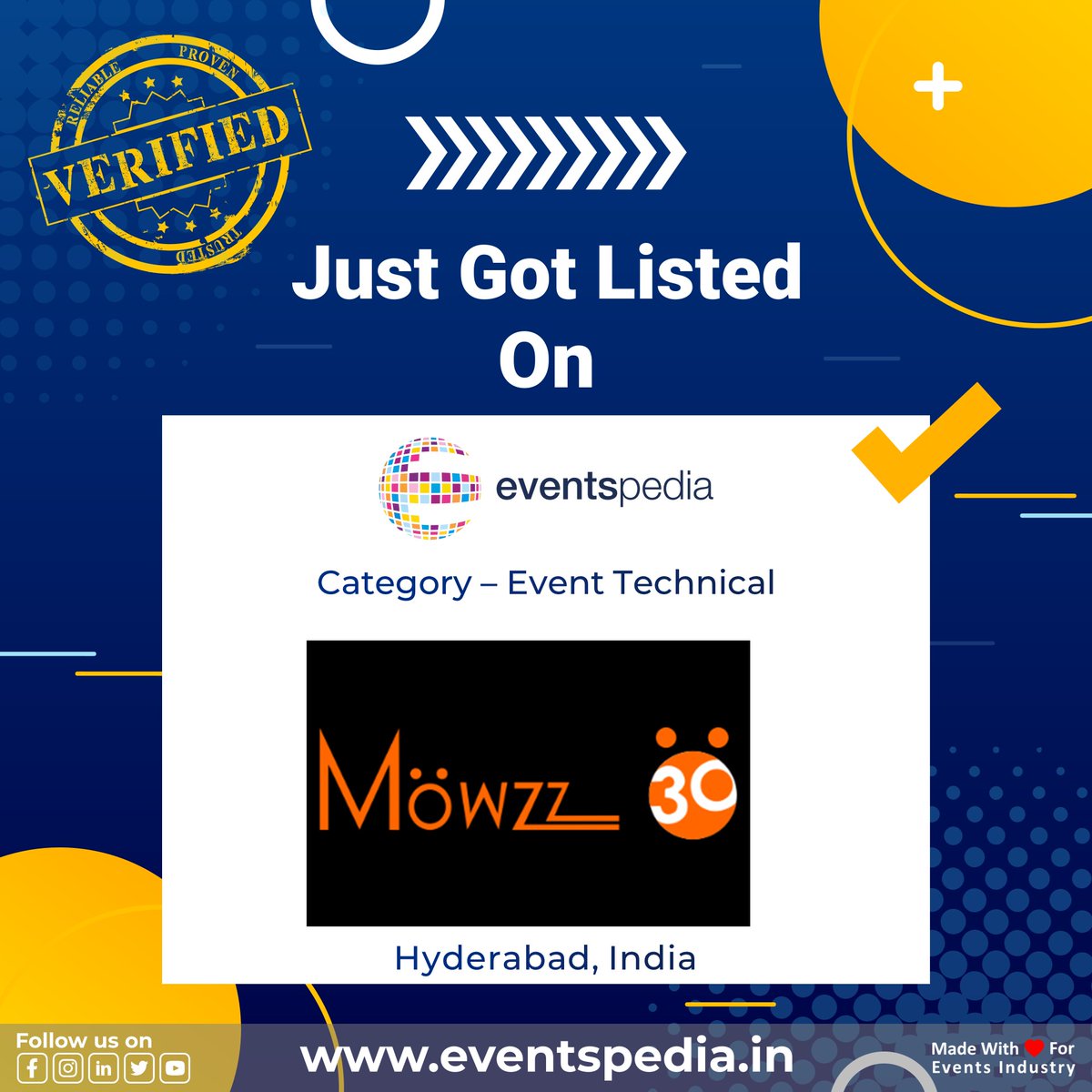 Eventspedia_Ind's tweet photo. Mowzz Entertainment Services India LLP is a full-service tech company with an inventory of D&b, Robe, & Avolite
Click here: https://t.co/Ibh4bj08IF
Join us now: https://t.co/qt7MaJiFa0
#sound #eventtechnical #eventspediaindia #eventprofs #followus #hyderabad https://t.co/oChWs2v48M