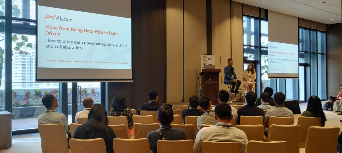 apacdis's tweet photo. We had the opportunity to listen to Ivy Lim - Senior Account Director, SEA, Alation and Tat Keong Ng,(TK) - Head of Data Governance, GXS Bank, Singapore. 

They Presented on "Making your data intelligence capabilities core business competencies to drive AI".

#data2030 #apacdis https://t.co/FKTjt0ST75