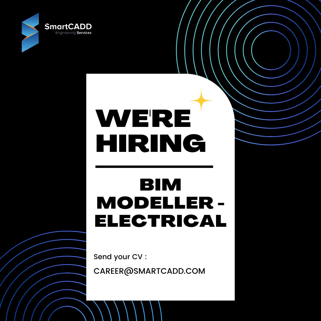 We are hiring for BIM Modeller-Electrical 
Share your CV at career@smartcadd.com 
smartcadd.com
#smartcadd #bim #revit #electrica #team #work #job #career #management #ahmedabad #bimmodeling #bimjobs #jobalerts #ahmedabadjobs #gujaratjobs #india #engineer #hiring