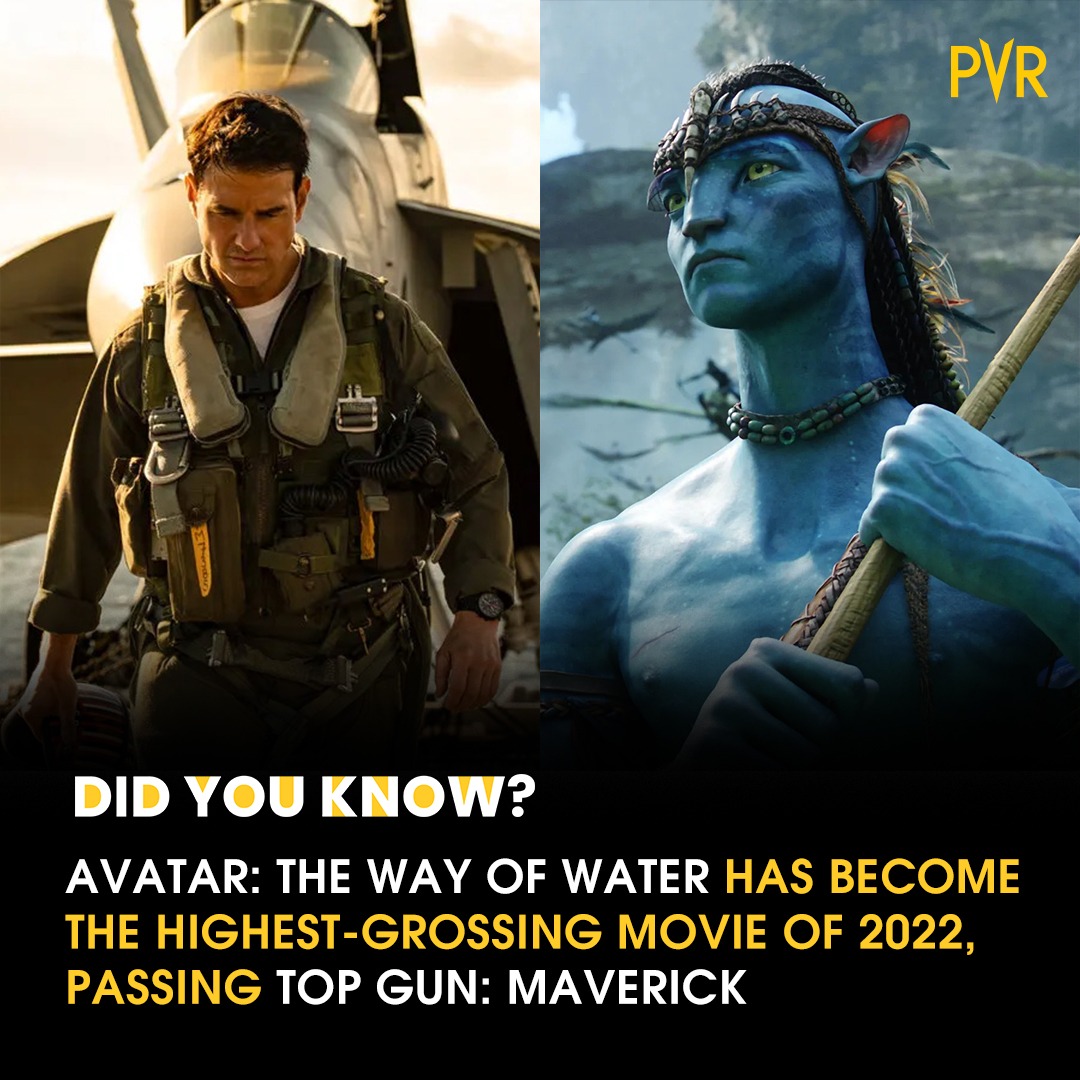 _PVRCinemas's tweet photo. #Avatar2 is a complete visual feast with captivating sequences! Did you know that it surpassed Top Gun: Maverick to become the highest-grossing movie of 2022?
.
.
.
#AvatarTheWayOfWater #HighestGrossing #HighestGrossing2022 #VisualFeast #Avatar #Trivia #AvatarTrivia https://t.co/dOUC1avo6L