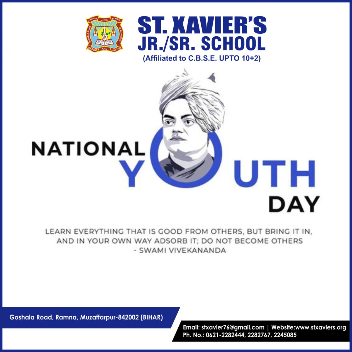 National Youth Day

#NationalYouthDay #YouthDay #Registration #registration2023 #topper #statetoppers #cbsetopper #admissionOpens #admissionopen2023  #future #kidsFuture #StXaviersSchool #bestschool #bestinstitute #bestintown #bestinfrastructure #bestfaculty #besteducation