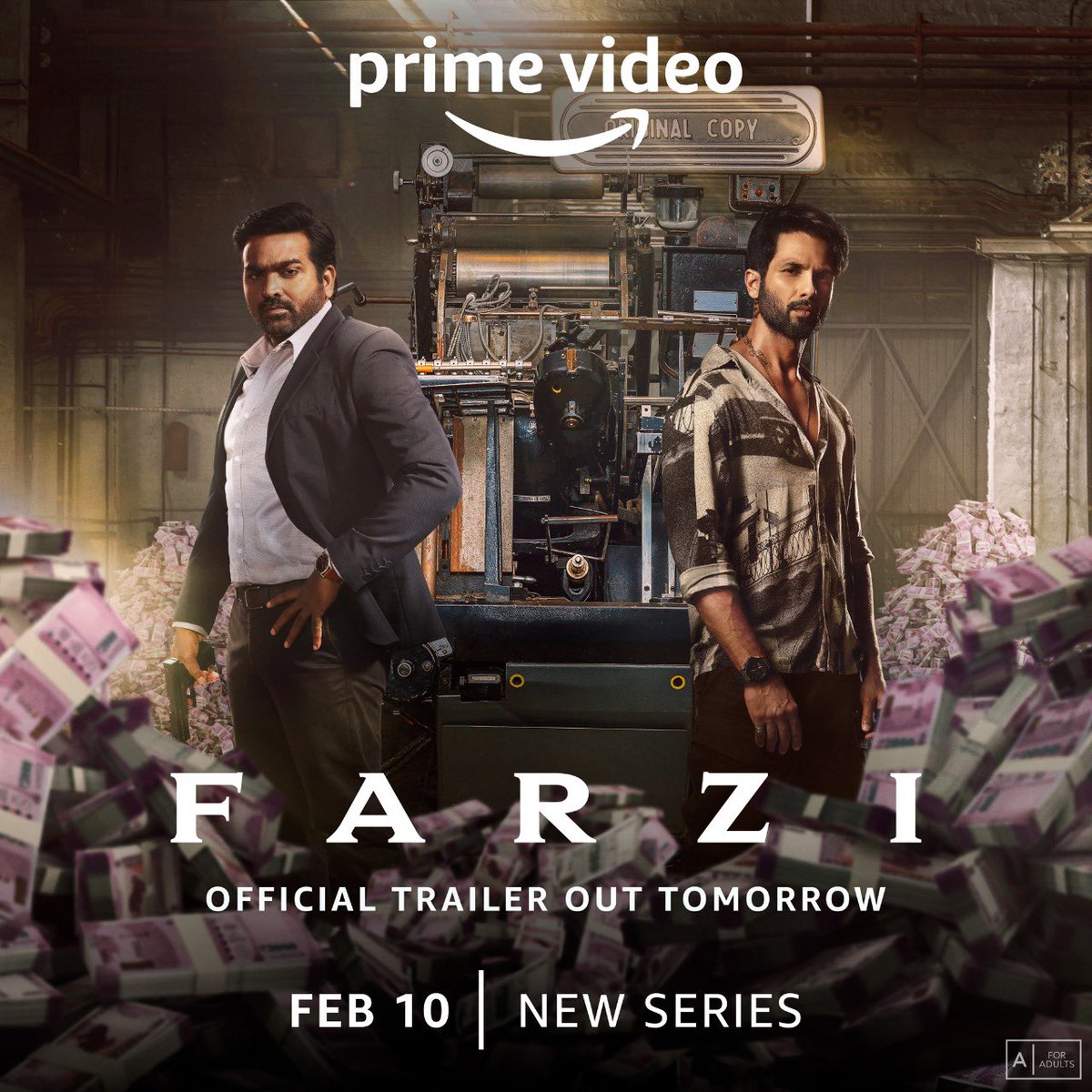 Ferozekha1's tweet photo. The real #Farzi trailer out tomorrow 😍..

Waiting To See Our #MakkalSelvan @VijaySethuOffl In Hindi Debut 🔥..

@rajndk Direction 💯.

Releasing On Feb 10 @PrimeVideoIN

@shahidkapoor  @kaykaymenon02 
@bhuvanarora27 @ReginaCassandra @KubbraSait @MenonSita @sumank  @d2r_films https://t.co/gQWAXHYdMP