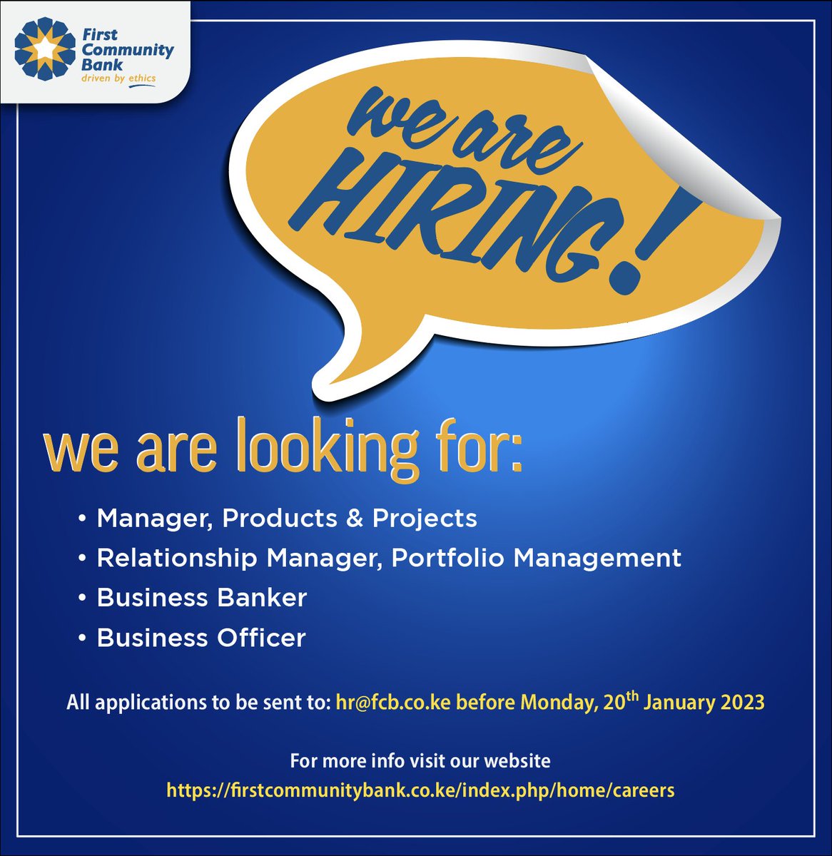 premierbank_ke's tweet photo. Are you ready for the next step in your career? we have an opportunities for you, We wish to fill in the below vacancies in our Business Department.
For more information visit our website on the link below.https://t.co/MzLdL62Xh5 #IkoKaziKE #ethicsdriven https://t.co/A4eaWJ94eJ