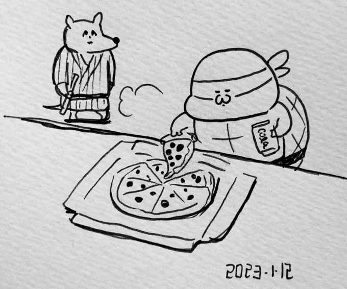サラミの多いところを取るミケランジェロ 