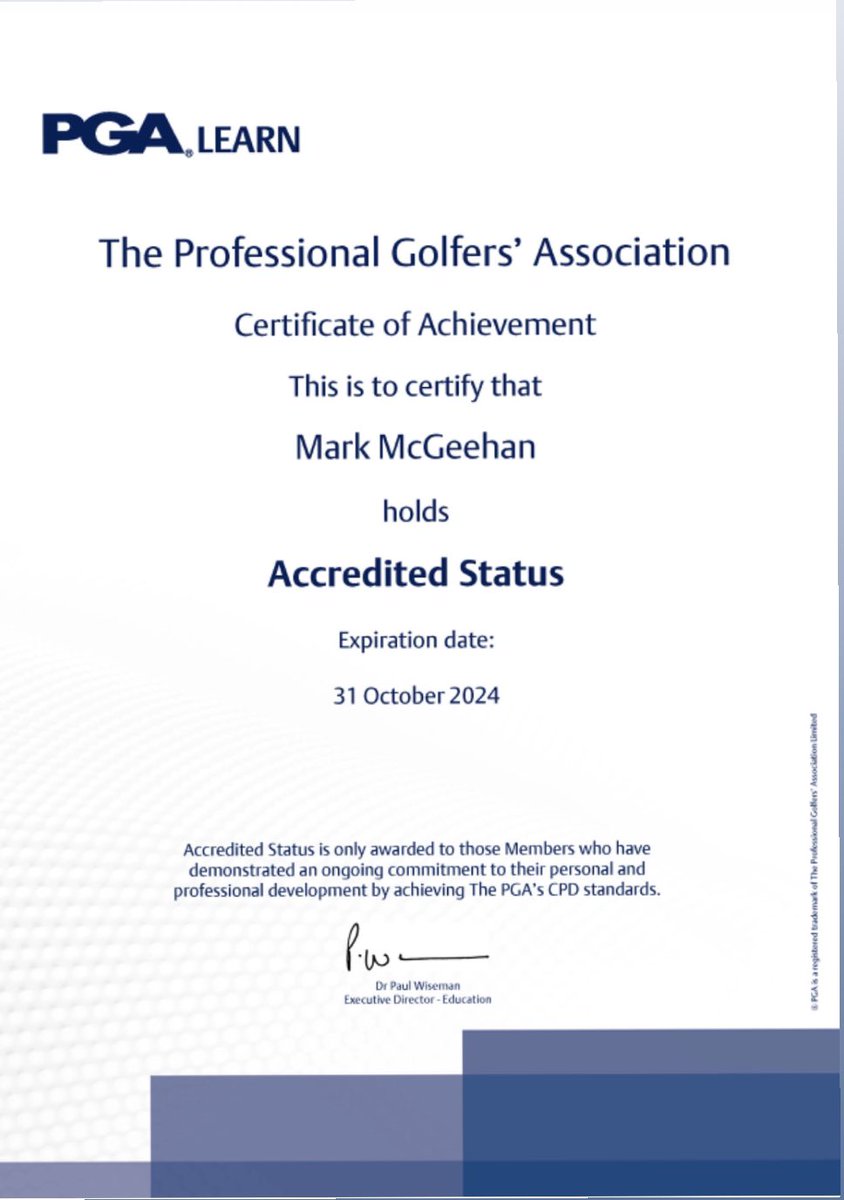 Mcgeehan1M's tweet photo. Proud to receive recognition from the @thepga for my continued work within the most amazing industry in the world 🌎 #lovegolf #ProLife #keepushing #improvingme #Improvingyou @meleves10 @PGANorth @mindswing_golf @proagenda #LookForward #LookUp @golfingherald #learn #coach https://t.co/O00CifE3Bq