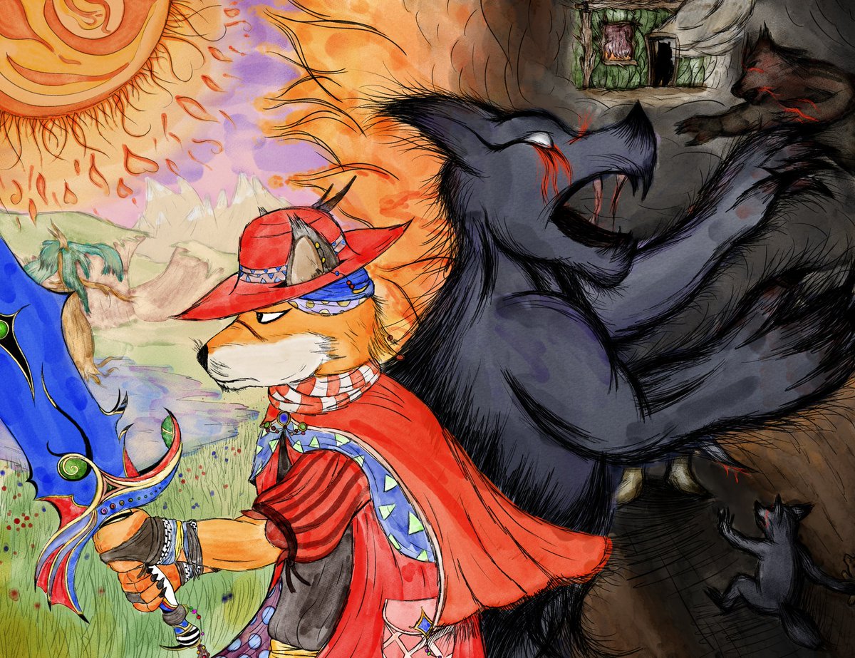 Finished up my previous pic of Kamon in the style of Yoshitaka Amano.

#furry #furryart