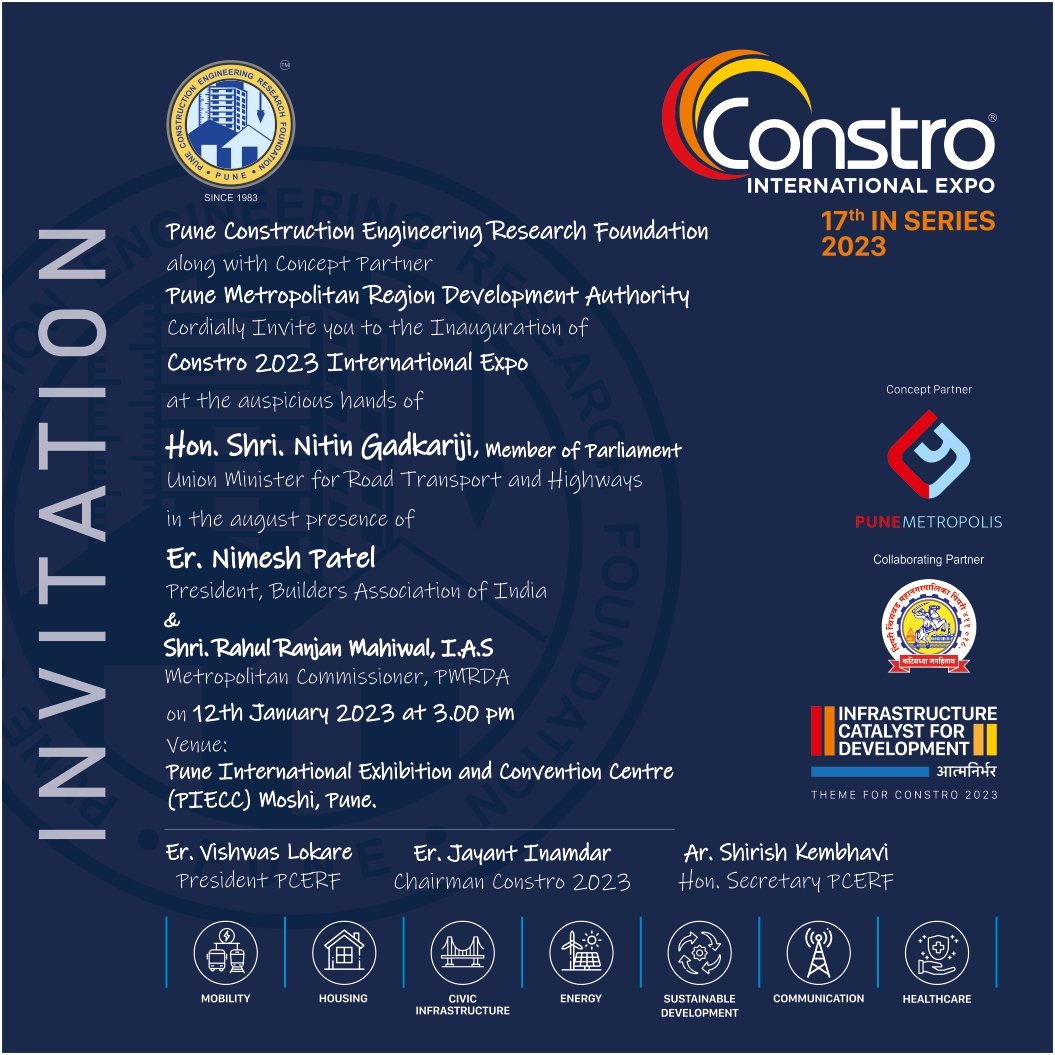 ConstroIntl's tweet photo. Welcome Shri Nimesh Patel, President, Builders' Association of India @PresidentBAI Guest of Honor
Inauguration of #Constro2023-17th in Series.(12th Jan 2023)
International Expo at the Pune International Exhibition and Convention Centre #PIECC Moshi Pune
https://t.co/hLuXoNyDkc https://t.co/akiwevLEt8