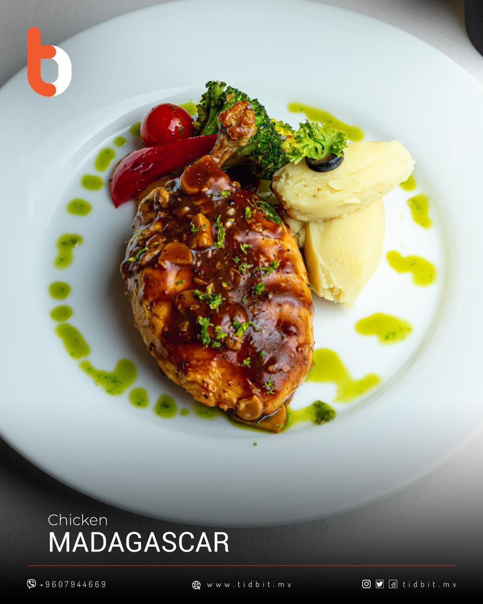tidbitmv's tweet photo. Delicious &amp; flavorful Chicken Madagascar served with mashed potatoes and grilled veggies. 🤩

For more info contact us through Viber 📲 +960 7944669

#tidbit #malecity #restaurant #maldivesrestaurant #maaveyomagu #newoutlet #chicken #chickenmeal #mashedpotatoes #grilledveggies https://t.co/2w3rNO9zxi