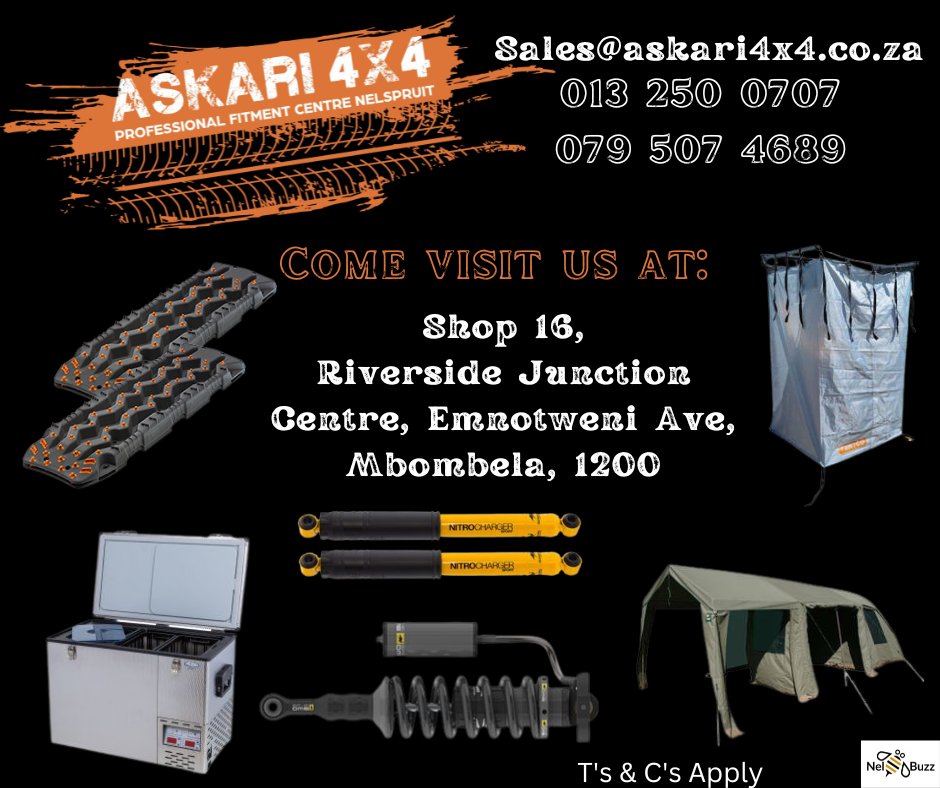 Professional 4x4 Accessories Fitment Centre.
For the best workmanship and quality products come visit us @ Askari 4x4 Nelspruit
Conqueror approved service and repairs agent
Visit us at:
Shop 16 Riverside Junction Centre, Emnotweni Ave
Contact us for your quote today:
013 250 0707