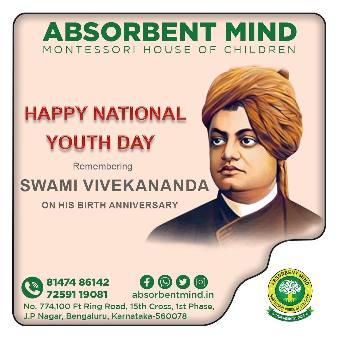 Happy National Youth Day. 
absorbentmind.in
absorbentmind2014@gmail.com
72591 19081
#bangaloreschool #SchoolsInBangalore #TopSchoolInBangalore #bestschoolinbangalore 
#preschoolinbangalore  #elementaryschoolinBangalore
#montessoriactivity
#montessoritoddler
#absorbentmind