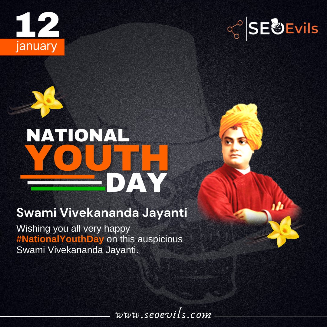 seoevils's tweet photo. The National Youth Day is celebrated on the birth anniversary of Swami Vivekananda, let us come together and walk the path of karma shown by Swami Vivekananda. 😇

Happy National Youth Day. 😊
.
.
#nationalyouthday #youthday #swamivivekananda #vivekananda #youth #seoevils #evils https://t.co/Pwp77fjQbn