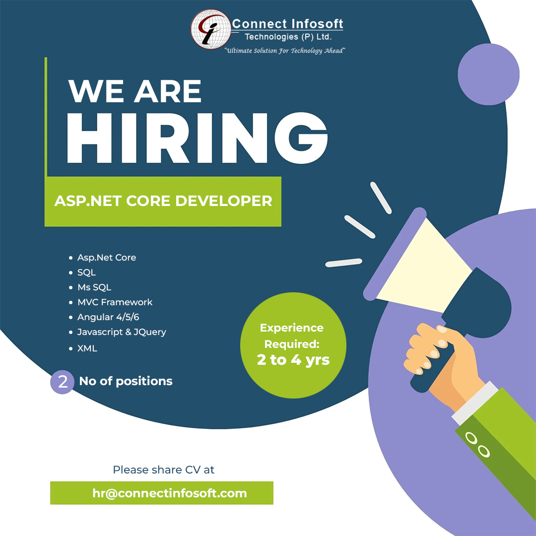 connectinfo_12's tweet image. Urgent Hiring for ASP.NET Core Developer
Experience: 2 to 4 yr
Location: Delhi NCR/ Faridabad
Company: connectinfosoft.com
Interested candidates can send CV to hr@connectinfosoft.com
#Hiring #Aspdotnetcore #SQL #MSSQL #MVCFramework #Angular4/5/6