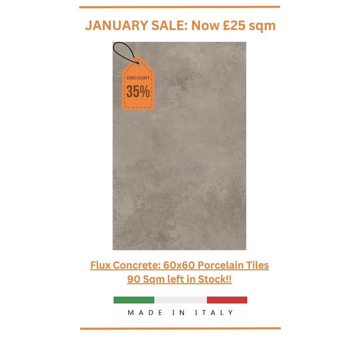 Attlebridge's tweet photo. ⭐️January Sale⭐️ 35% Off all Porcelain tiles remaining in stock…

Made in Italy ✅
Full Bodied ✅
Rectified ✅
Non-Slip ✅

Free Delivery within local radius

Price Per Sqm Excl. VAT 

#sales #porcelain  #stockclearance #tiles #landscaping #outdoorliving #patio https://t.co/mocxNGfxDe