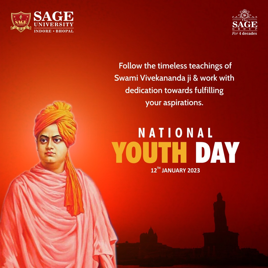 SAGE_INDORE's tweet photo. May the vision of Swami Vivekananda enlighten the youth to stay motivated and focused in life while working towards the progress of the nation. Happy #NationalYouthDay!
___
#SAGEUniversity #SAGEIndore #SUI #SwamiVivekanand #YouthDay2023 https://t.co/1quG7UHDvn