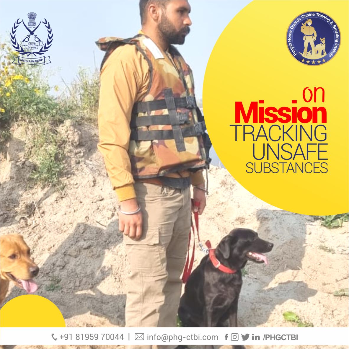 Our detection canines are high-performance with strong months-long training and skilled handler. #PHGCTBI is on a mission of tracking unsafe substances in the State.
#canine #doghandler #k9dogs #k9unit #k9trainer #k9handler #trackingdog #punjab #narcoticdetection #snifferdogs
