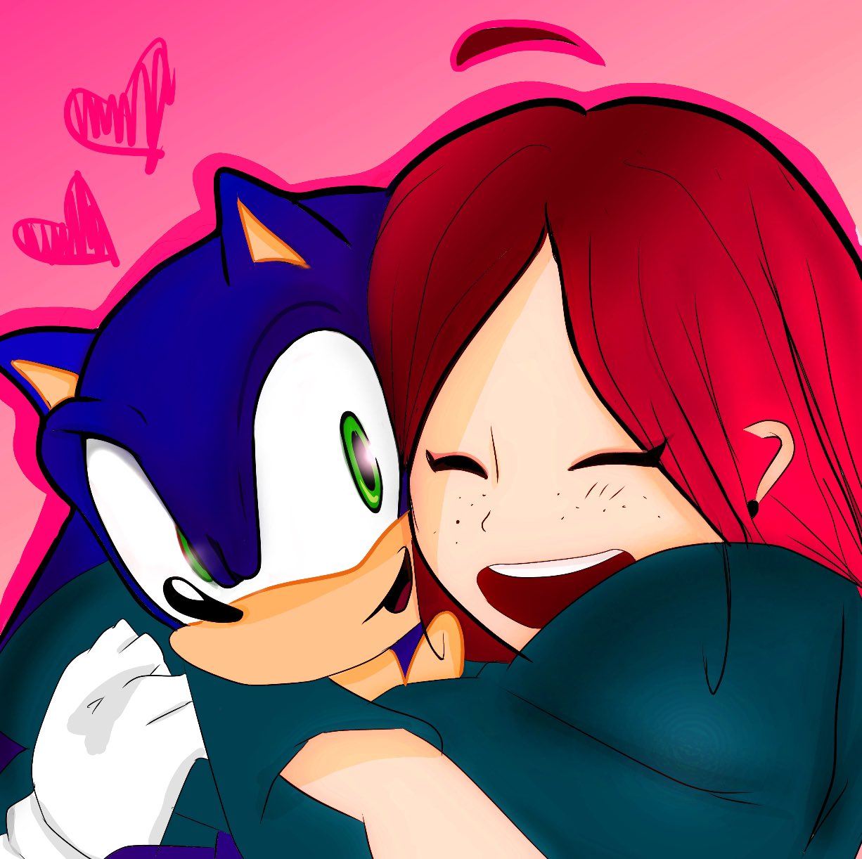 Elise and Chris hugging Sonic, Sonic the Hedgehog