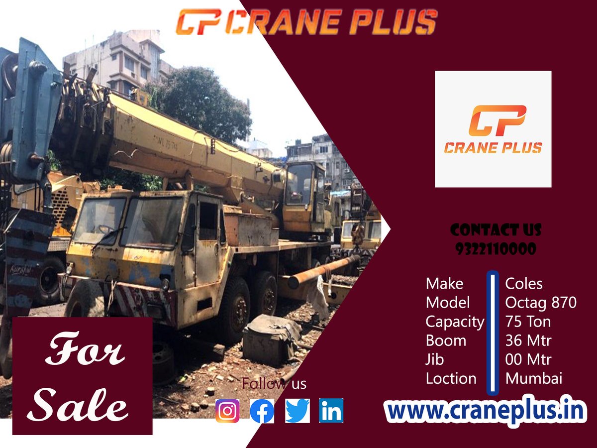 crane_plus's tweet photo. Coles - Octag 870, 75 Tons Crane For Sale
#craneplusindia #craneforsaleandhire  #cranesinindia#Craneworld
https://t.co/TMyIiTcgu7 https://t.co/yaOBVHKfGH