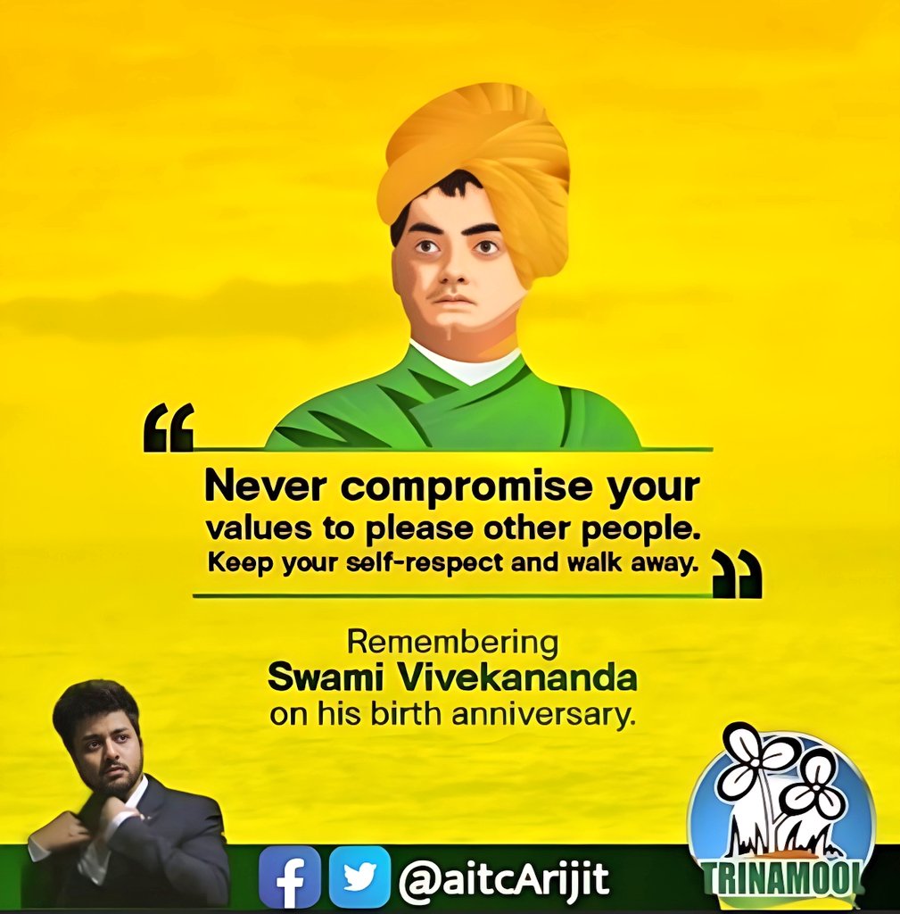 aitcArijit's tweet photo. The more we come out &amp; do good to othrs, the more our hearts wil be purified, and God will be in thm.

So, do place ur Vivek without selling Religion.

I pay homage to d icon #SwamiVivekanand ji on his 160th Birth Anniversary.
#NationalYouthDay2023 #TMCS #SwamiVivekanandaJayanti https://t.co/0HJzPGJQ5c