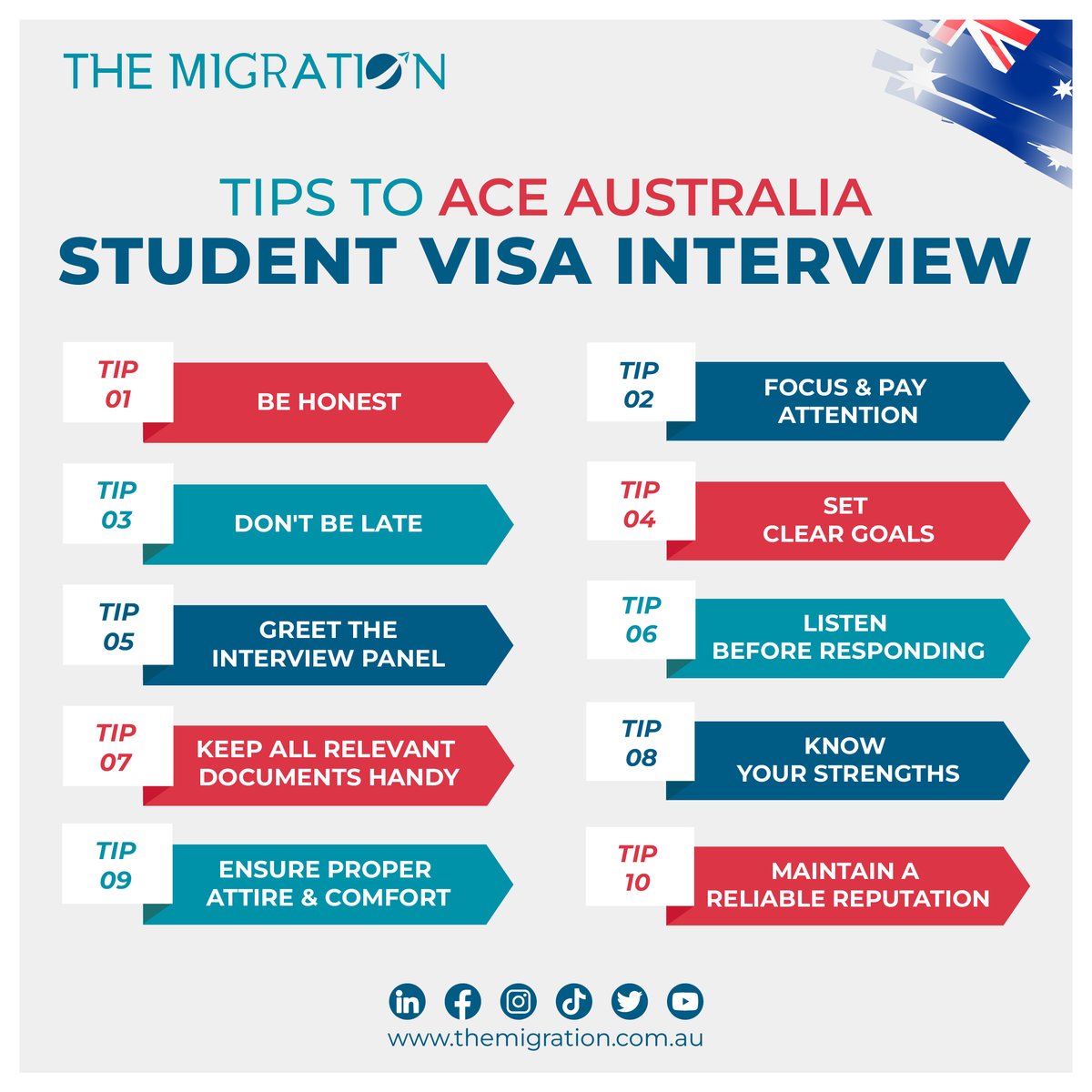 TheMigrationAU's tweet photo. Studying in Australia is a once-in-a-lifetime opportunity! Make sure to make the most of it by acing your student visa interview with these proven tips.
.
.
#TheMigration #AustraliaStudentLifeGoals #VisaInterviewMastery #StudyInAustralia https://t.co/5FkVdFKr6A